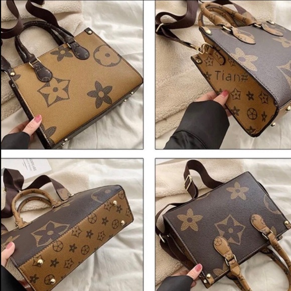 Designer Brown Floral Pattern Crossbody and Handbag - Picture 4 of 14